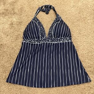 Venus Bohemian Tankini Top Navy Blue w/ Stripes Size 8